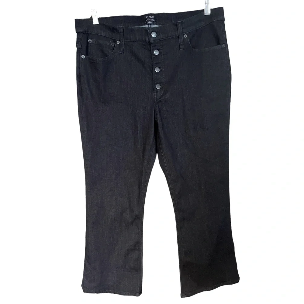 J. Crew High-Rise‎ Crop Flare Dark Wash Button Fly Jeans 33